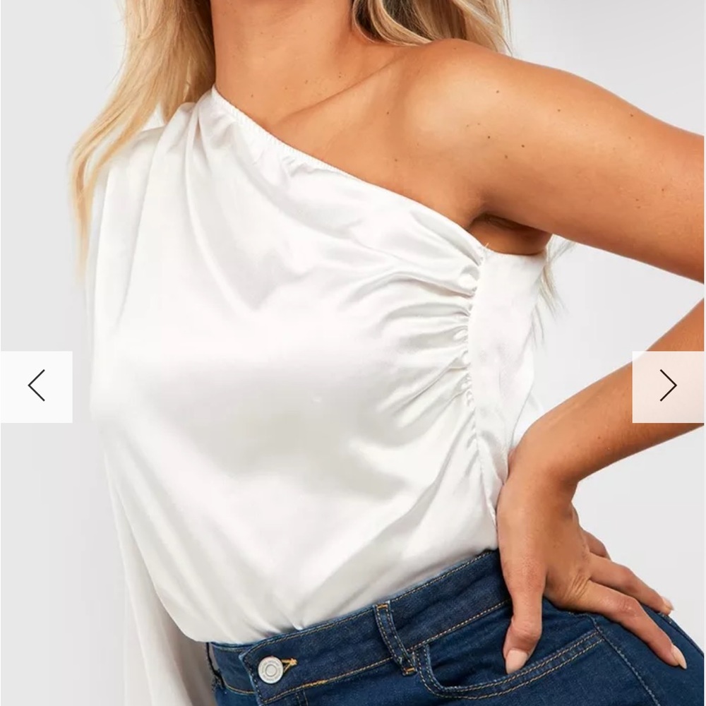 White Satin One Shoulder Top